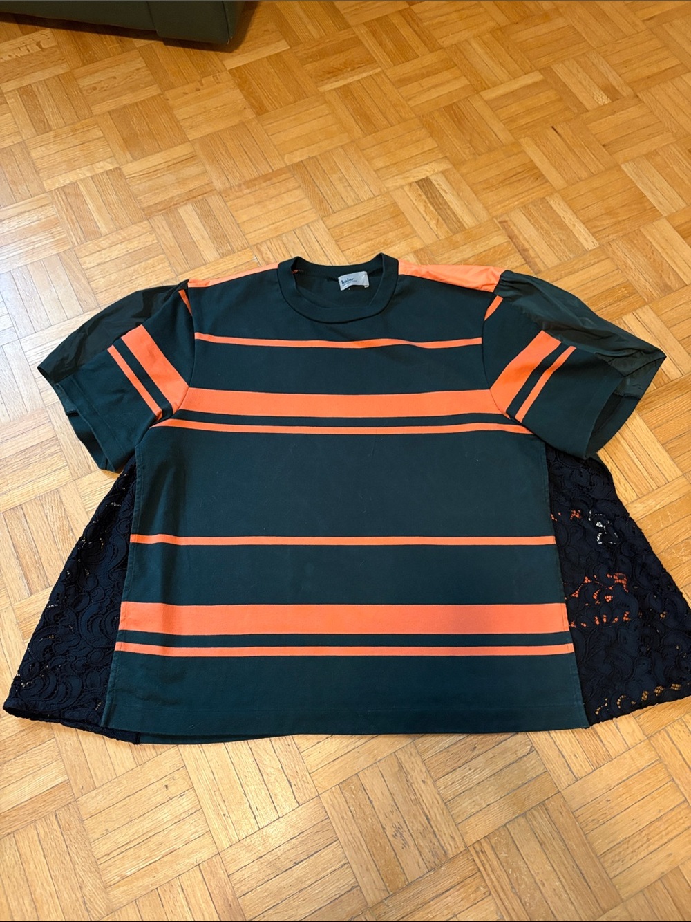 Kolor. Women's Black and Orange Striped Short-Sleeve Top